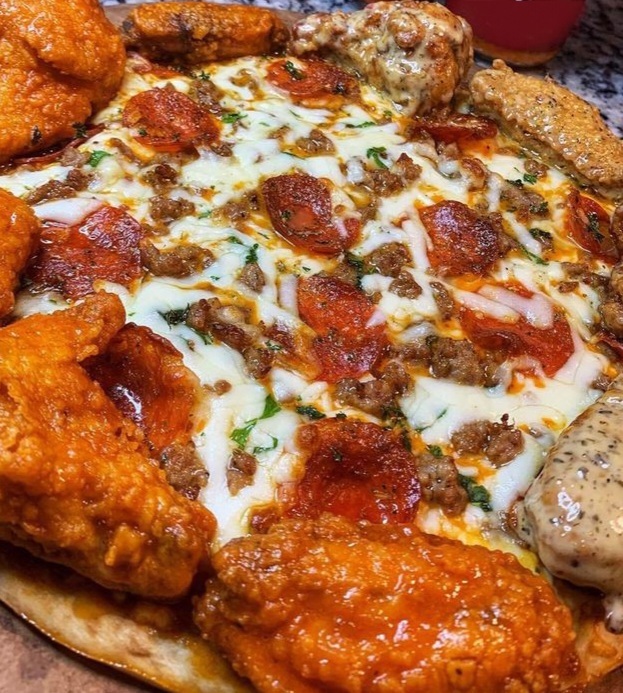 Pepperoni Sausage Pizza 🍕 with Hot 🔥 Wings 🍗 and Garlic Parmesan 🍗 Wings homecookingvsfastfood.com #homecooking #food #recipes #foodpic #foodie #foodlover #cooking #hungry #goodfood #foodpoll #yummy #homecookingvsfastfood #food #fastfood #foodie #yum