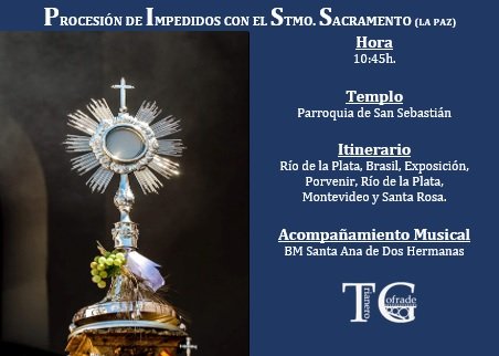 📆 #AgendaTC | Hoy procesión de impedidos con el Stmo. Sacramento de la @HermandadPaz. ⛪ @PqSanSebastian 🕚 10:45h. 🥁 @BMSantaAna #SacramentalesSevilla24 #TDSCofrade #TrianeroCofrade