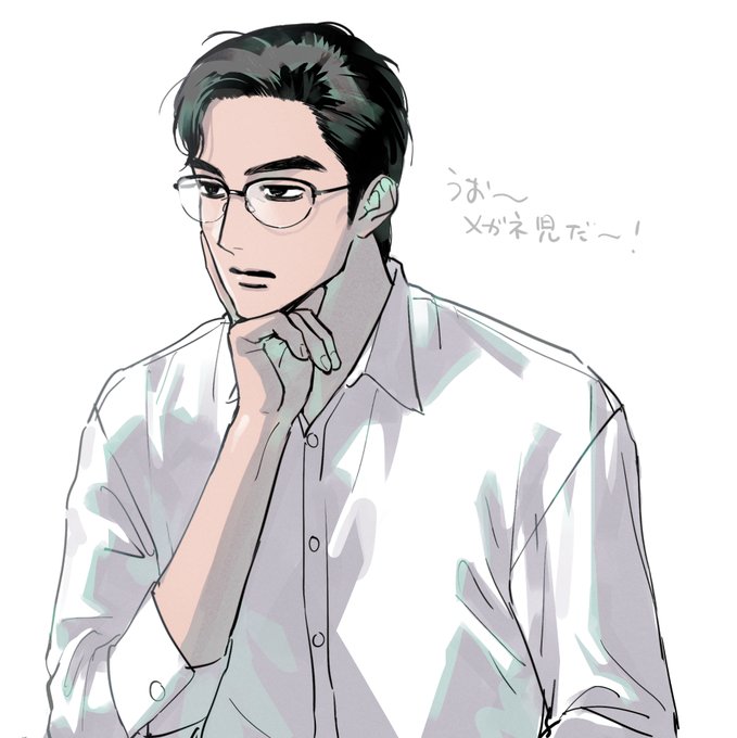 「hand on own chin white shirt」 illustration images(Latest)