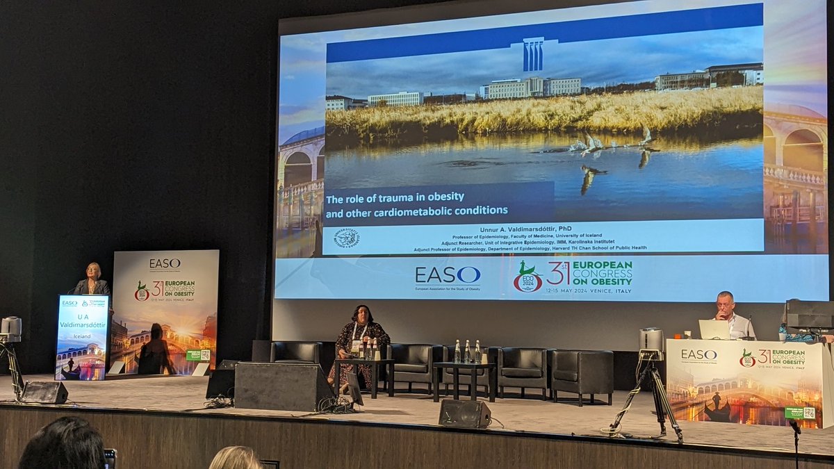 Now at #eco2024: TIMESPAN member @UnnurAValdimars is speaking about the role of psychological trauma in #obesity and other cardiometabolic conditions @EASOobesity