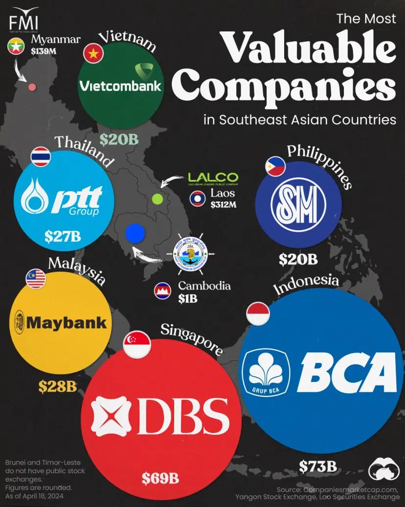 💰 The most valuable company in every Southeast Asian country.
