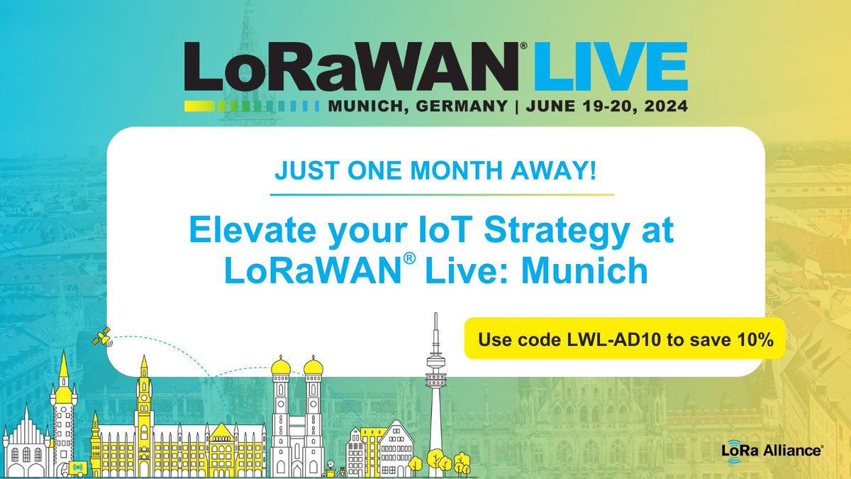 Join us at the highly anticipated #LoRaWANLive in Munich, Germany in just one month! Explore use cases, visit Marketplace tables, learn about the future of #LoRaWAN, and network with industry leaders. Save 10% with code LWL-AD10: hubs.li/Q02wS1T80 See you there!