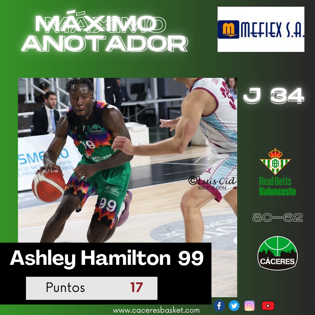 #Leboro El Máximo anotador @mefiexsa del @Caceres_Basket en el partido contra el @RealBetisBasket ha sido Ashley Hamilton