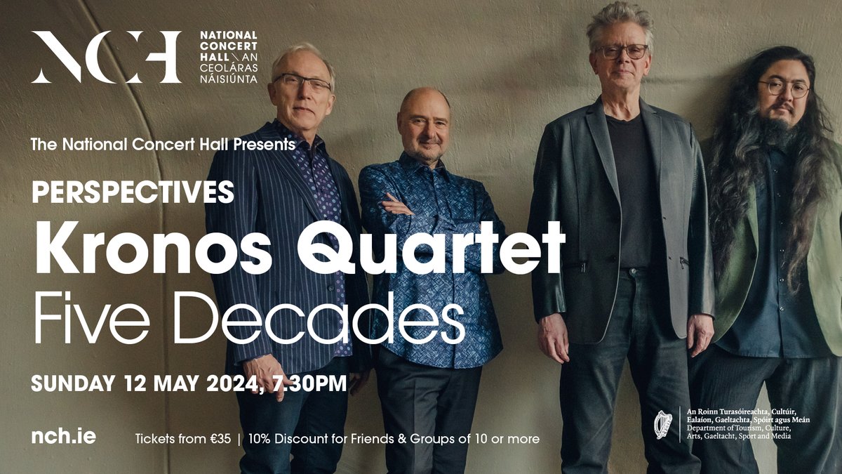 🌟 TONIGHT 🌟 Performing iconic pieces from their extensive catalog, Kronos Quartet plays the NCH as part of their 50th anniversary tour. 😍 This wonderful evening includes music by Jlin, Terry Riley, Sun Ra, and Laurie Anderson. Tickets 👉 nch.ie/all-events-lis…
