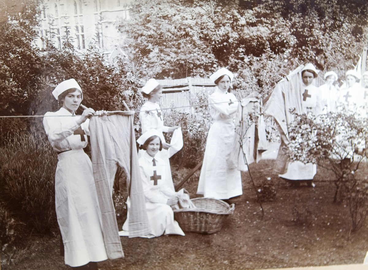 CLCArchive's tweet image. In #WW1 as part of Red Cross training, students learnt how to make straw mattresses and run a hospital laundry. 
#RedCrossWeek @BritishRedCross