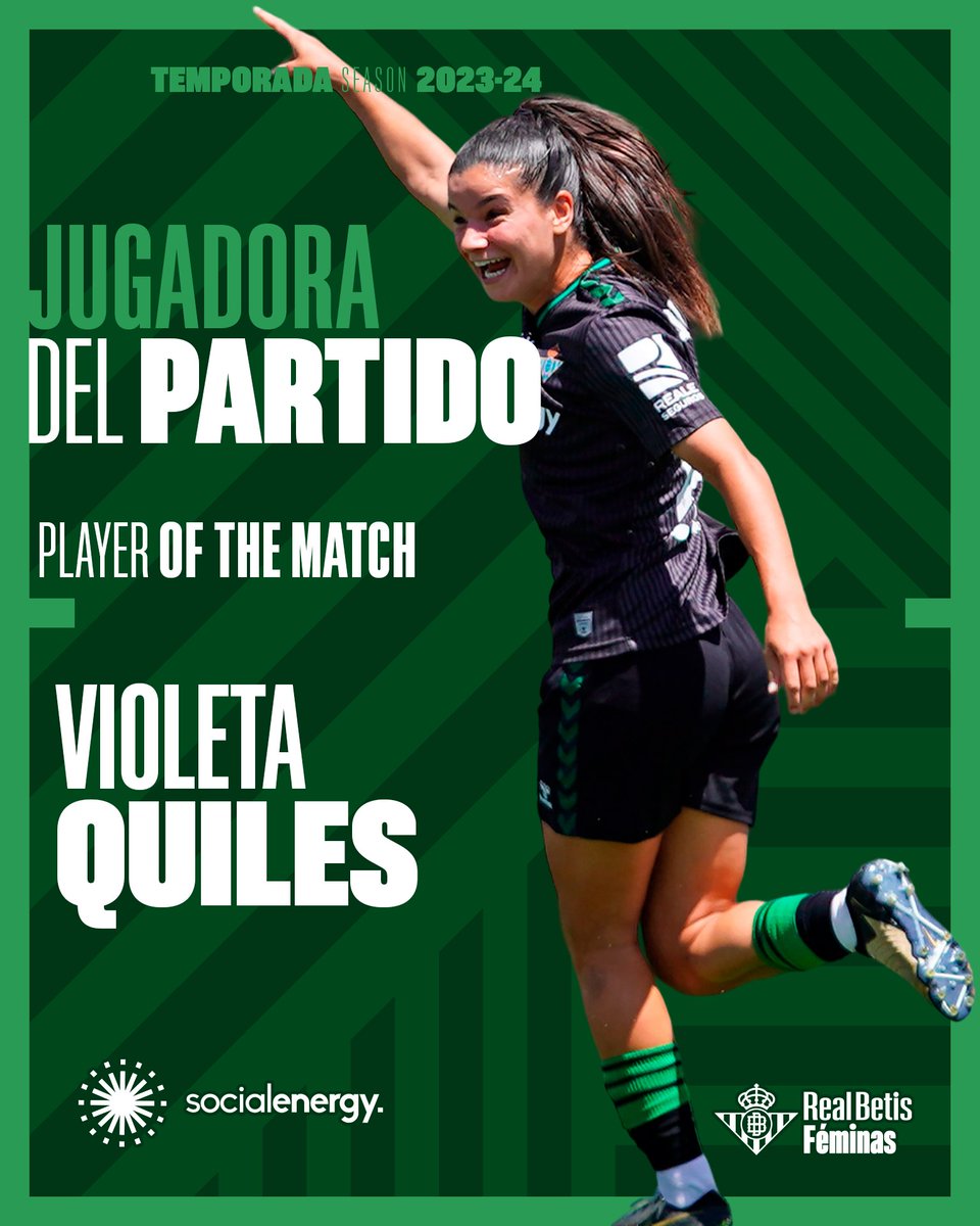 ¡Violeta Quiles es la 𝐌𝐕𝐏 𝐒𝐎𝐂𝐈𝐀𝐋 𝐄𝐍𝐄𝐑𝐆𝐘 del #GranadaRealBetis! ⚽️🔝

¡Otro MVP más que merecido, @violetaquiles! 🆙💚

#BetisFéminas #LigaF
