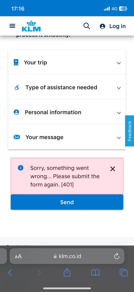 lowiebenoot's tweet photo. @KLM i want to arrange airport assistance but your form is not working https://t.co/xdbiLc3FtI