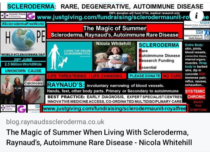 The Magic of Summer: 
blog.raynaudsscleroderma.co.uk/2017/04/the-ma…
Read more:  royalfreecharity.org/news/fundraisi… #RaynaudsFreeWorld 
#Research #Scleroderma #SystemicSclerosis #Raynauds #Autoimmune #RareDisease #NoCure #UnknownCause #LifeChanging #ConnectiveTissue #DreamSnatcher #Disability #ThickSkin