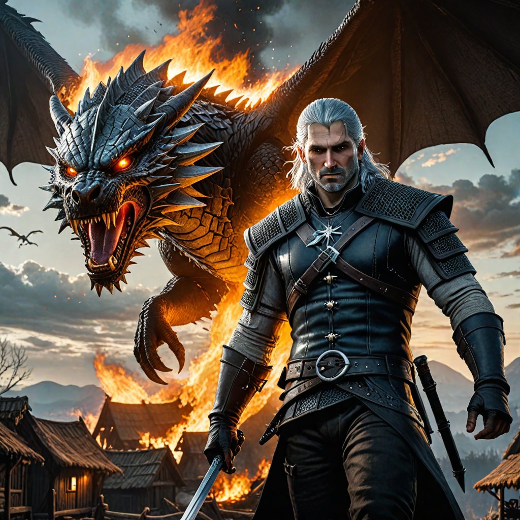 Dragon Slayer Image created by an AI Art Generator ℍ𝕠𝕥𝕡𝕠𝕥 #TheWitcher #Geralt #GeraltOfRivia