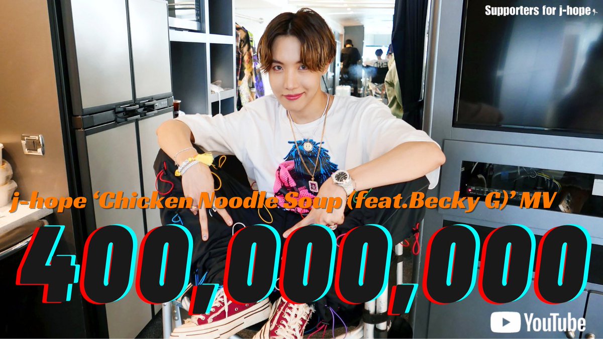 Congratulations j-hope & Becky G🐓🍜 ✨🎊YouTube 4 億回再生達成🎊✨ .˚⊹⁺‧┈┈┈┈┈┈┈┈┈┈┈┈‧⁺ ⊹˚. j-hope ‘Chicken Noodle Soup (ft. Becky G)’ MV 🔗 youtu.be/i23NEQEFpgQ?si… .˚⊹⁺‧┈┈┈┈┈┈┈┈┈┈┈┈‧⁺ ⊹˚. 🌍トレンドイベントもスタートです📣📣…