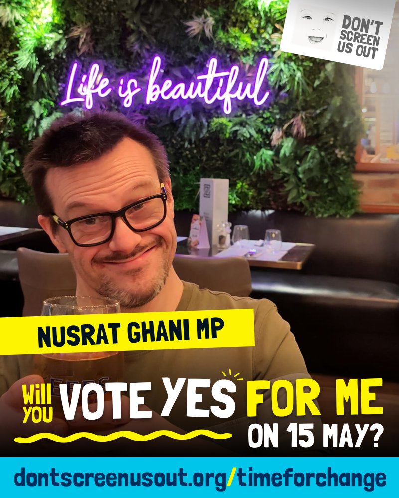 David lives in your constituency @Nus_Ghani Will you vote in support of David and other people with Down’s syndrome on 15 May - and vote YES to Liam Fox’s Down’s Syndrome Equality Amendment? Find out more + ask your MP to vote YES on 15 May here: ➡️dontscreenusout.org/timeforchange/