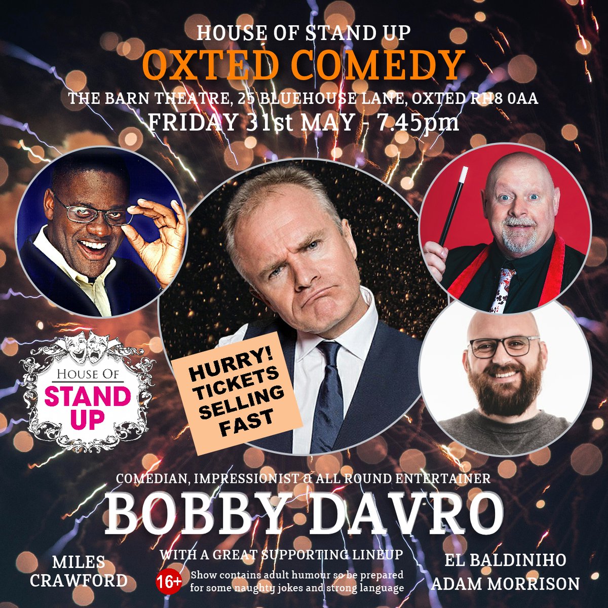 TICKET ALERT - NEARLY SOLD OUT Don't miss out on a night of uproarious laughter as the legendary #BobbyDavro takes centre #stage at #TheBarnTheatre for the #Oxted #Comedy #Centenary #Show! Bobby Davro is Comedy Royalty! Tickets at houseofstandup.co.uk/oxted #standupcomedy #tickets