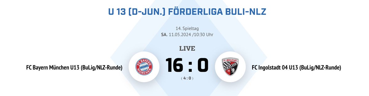 Bayern München's U13 has won yesterday's league game against FC Ingolstadt with 16:0. 🤯
