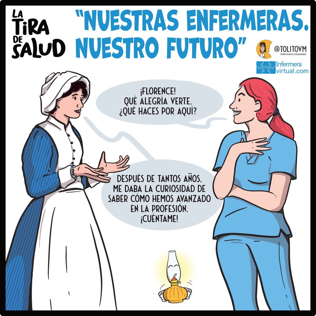 Hoy es el #DíaInternacionaldelasEnfermeras #IND2024 #NursesDay #NursesDay2024 
Y con #latiradesalud de @infermeria reflexionamos con Florence Nightingale #OurNursesOurFuture 

👇🏼Viñeta1