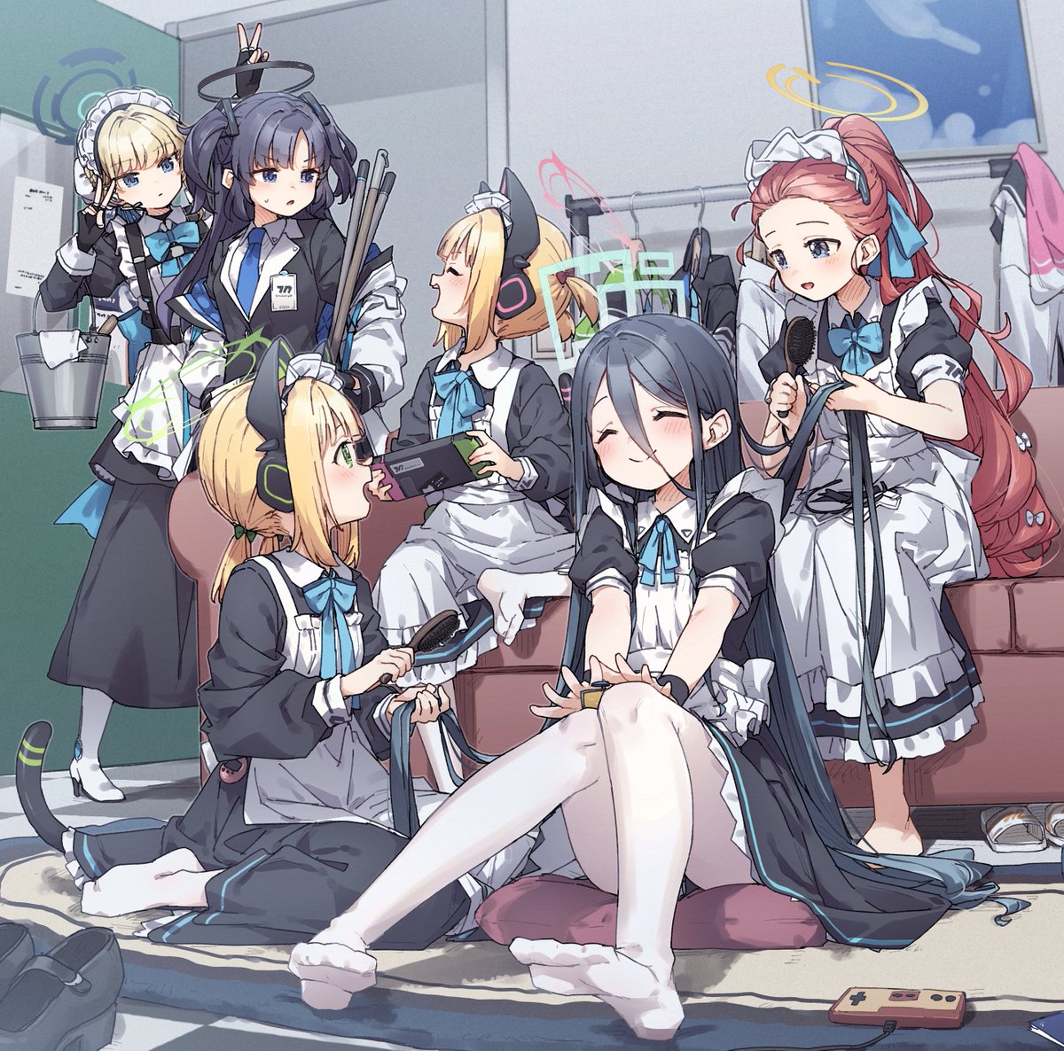 aris (blue archive) ,aris (maid) (blue archive) ,midori (blue archive) ,momoi (blue archive) ,yuuka (blue archive) ,yuzu (blue archive) long hair blush smile open mouth short hair blue eyes shirt  illustration images