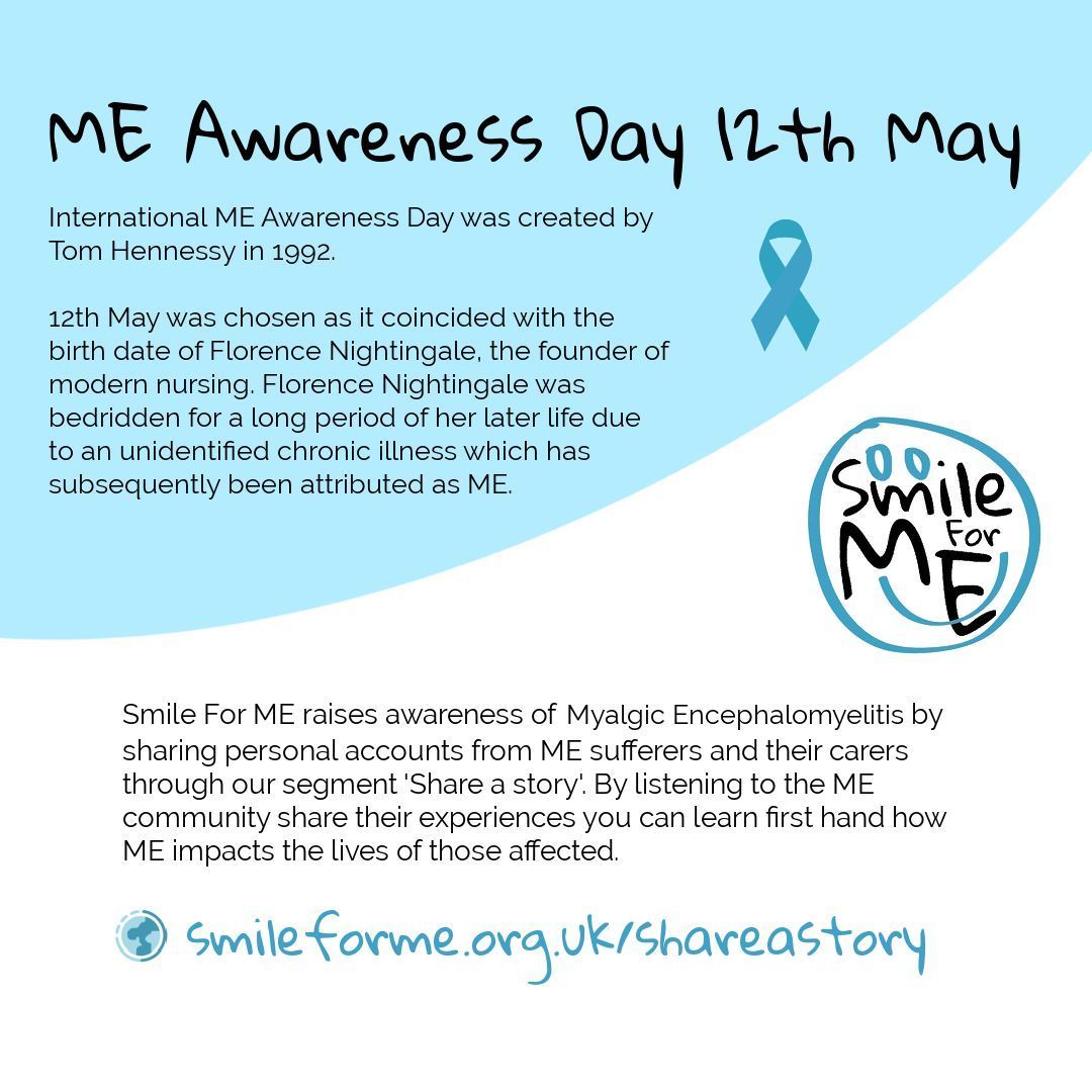 ME Awareness Day 🩵 Smile For ME raises awareness of ME by sharing personal accounts from ME sufferers and their carers. By listening to the ME community share their experiences you can learn first hand how ME impacts the lives of those affected: smileforme.org.uk/shareastory