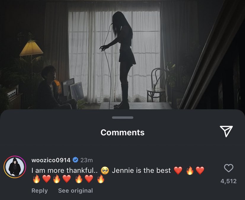 📸 240512 Zico comment under jennierubyjane post for SPOT! #JENNIE (translated by Instagram)