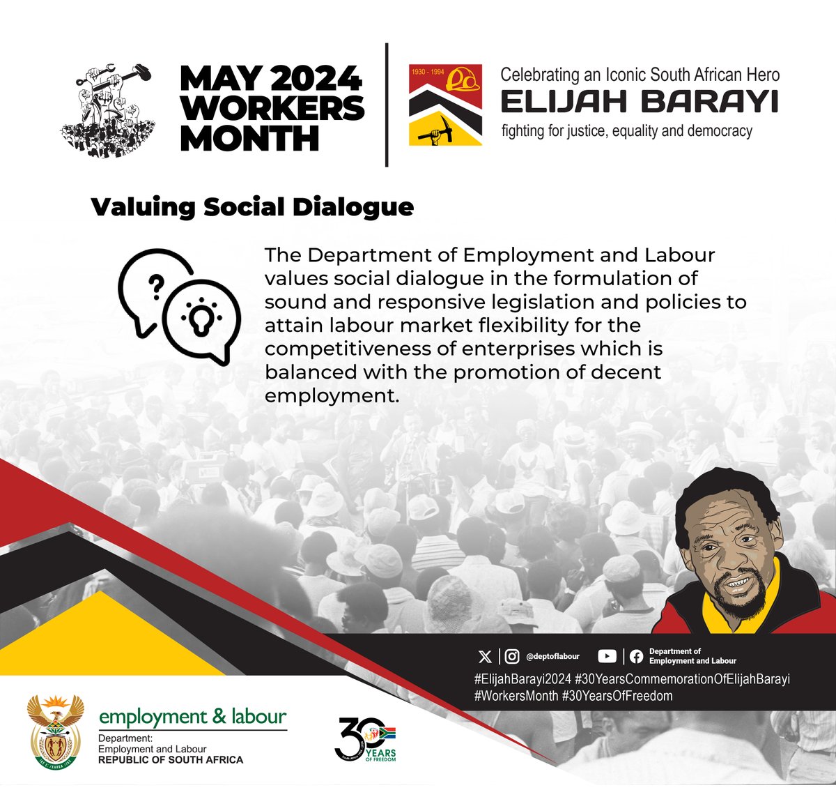 [Infographic] Valuing Social Dialogue  #ElijahBarayi2024 #30YearsCommemorationOfElijahBarayi
#WorkersMonth #30YearsOfFreedom