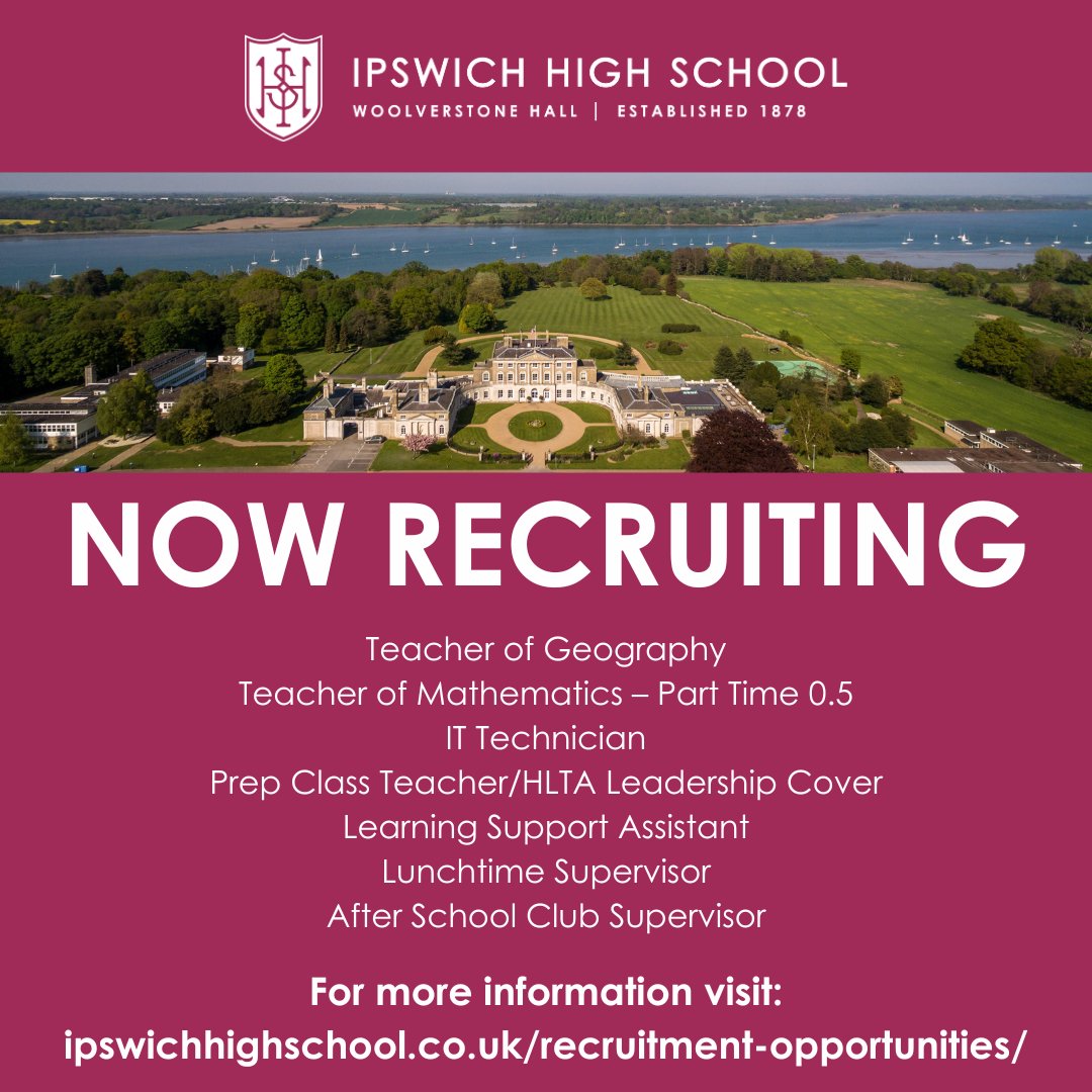 We are currently recruiting for various positions. Full-time or part-time opportunities available. For more information please visit: bit.ly/3KBqgOW #work #IpswichHigh