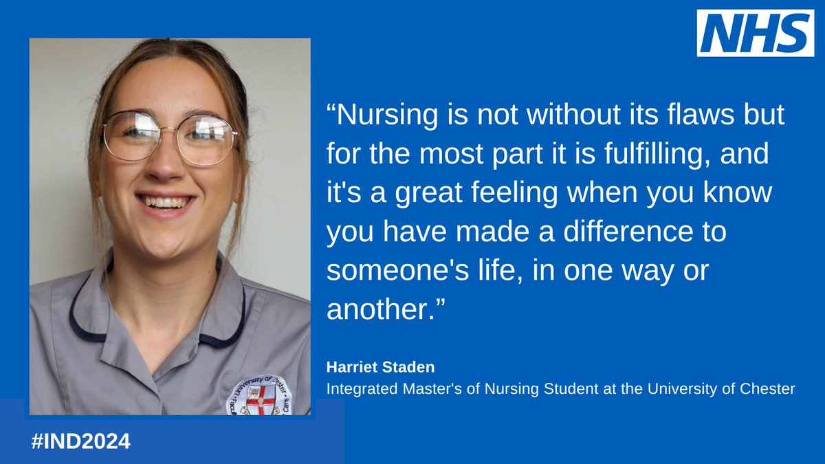 Happy #InternationalNursesDay! Harriet is a final year Integrated Master's of Nursing Student with the University of Chester, in a few months Harriet will be a qualified Children's and Adult Nurse 💙 #IND2024 If you’re interested in becoming a Nurse search ‘we are the NHS’
