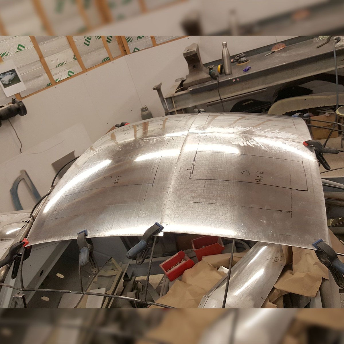 We're carefully placing the centre of the roof and expertly joining it onto the sides of the 1953 Jowett Jupiter. #CarRestoration #ClassicCar #ClassicCarRestoration #AutoRestoration #CarEnthusiast #CarCommunity #CarRebuild #VintageCar #ClassicCarsUK #GarageLife #MechanicLife