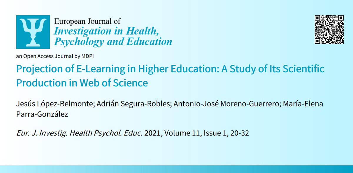 🥳Welcome to read😍#HighCitationPaper👉'#Projection of #ELearning in #HigherEducation: A #Study of Its #ScientificProduction in #WebofScience'📜by👨‍⚕️J. López-Belmonte et al.:🗝️mdpi.com/2254-9625/11/1… #bibliometrics