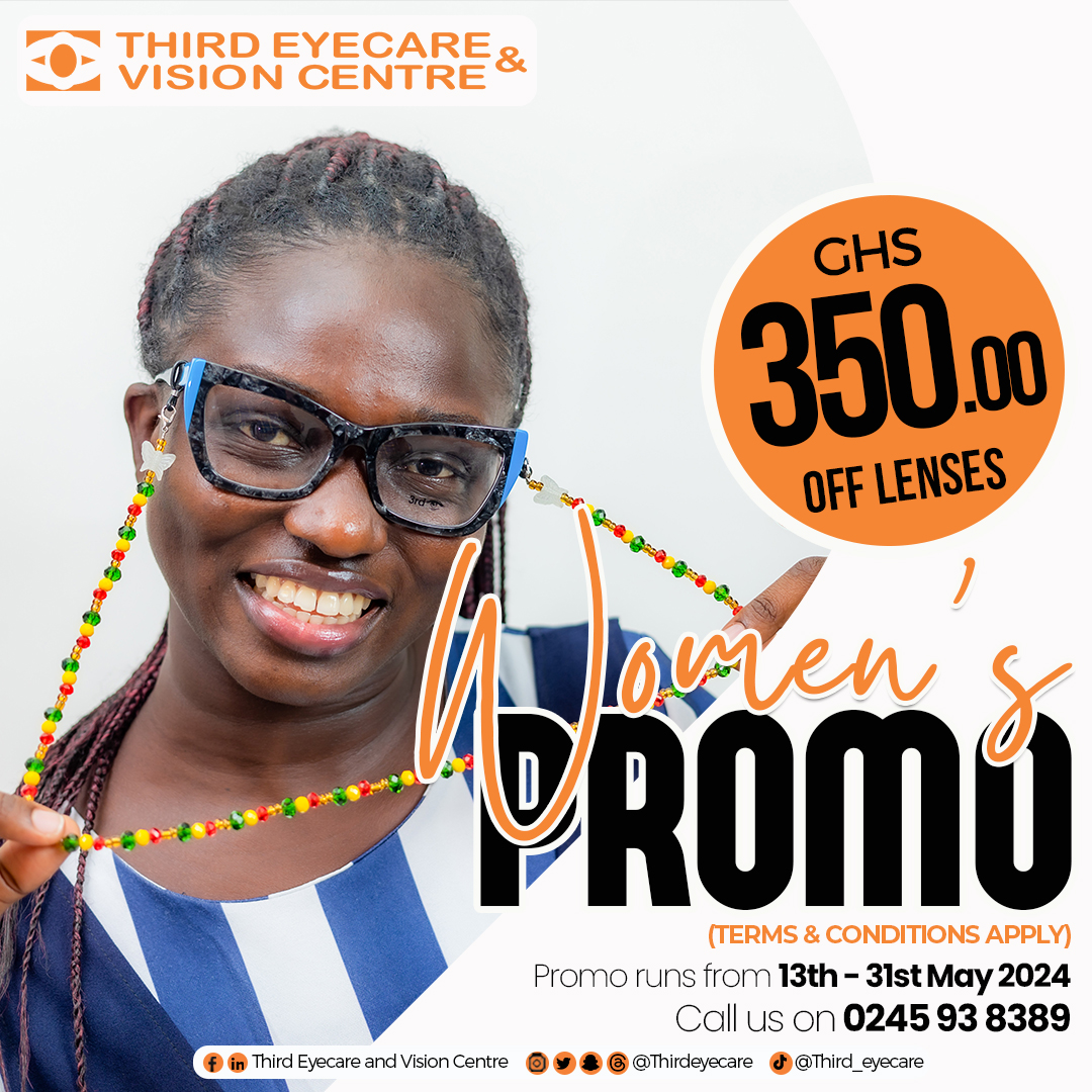 Our special promo for WOMEN is still running!! You can't be left out. Visit any of our Branches and enjoy a 'whooping' discount of 350ghc Off ALL LENSES. Promo lasts till 31st May, 2024.😎🤓😉
#thirdeyecare #besteyeclinicinghana #ghana #MothersDay #ForallWomen #CelebrateMothers