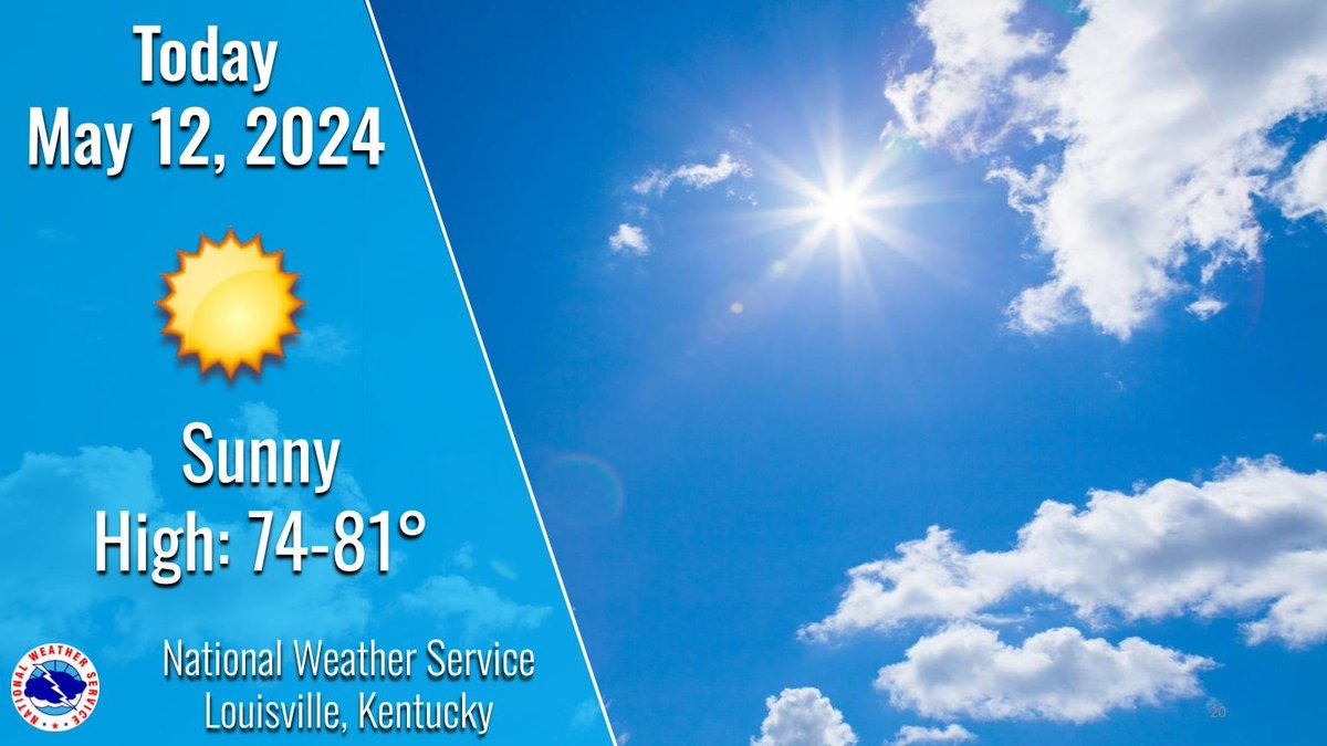 It's going to be a nice sunny Mother's Day with highs in the mid 70s to low 80s across southern Indiana and central Kentucky. weather.gov/lmk #INwx #KYwx