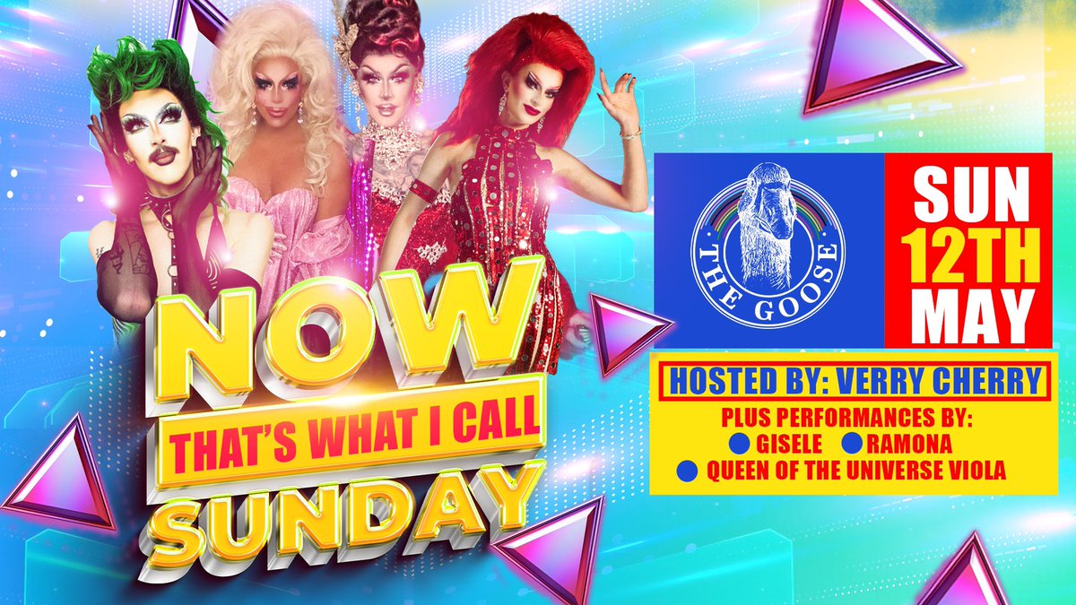 NOW THATS WHAT I CALL SUNDAY 

TODAY our Sunday show returns!

Verry Cherry 
Gisele 
Ramona 
Viola 

8pm stage time, Open until 2am 

#thegoose #bloomstreet #manchester #gayvillagemanchester #lgbt #lgbtq🌈 #sunday #sundayshow