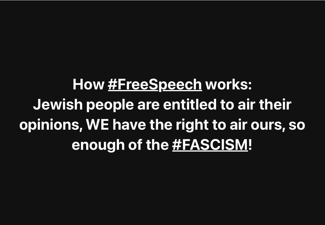 @worldincrisis1 @democracynow @LtsFrePalestine @YusufCatStevens @rogerwaters @jvp @codepink @MarkRuffalo @macklemore @SusanSarandon @TVFreePalestine #Blocked from sharing this; #Fascism is on a roll! How #FreeSpeech works: Jewish people are entitled to air their opinions, WE have the right to air ours, so enough of the AUTHORITARIANISM!