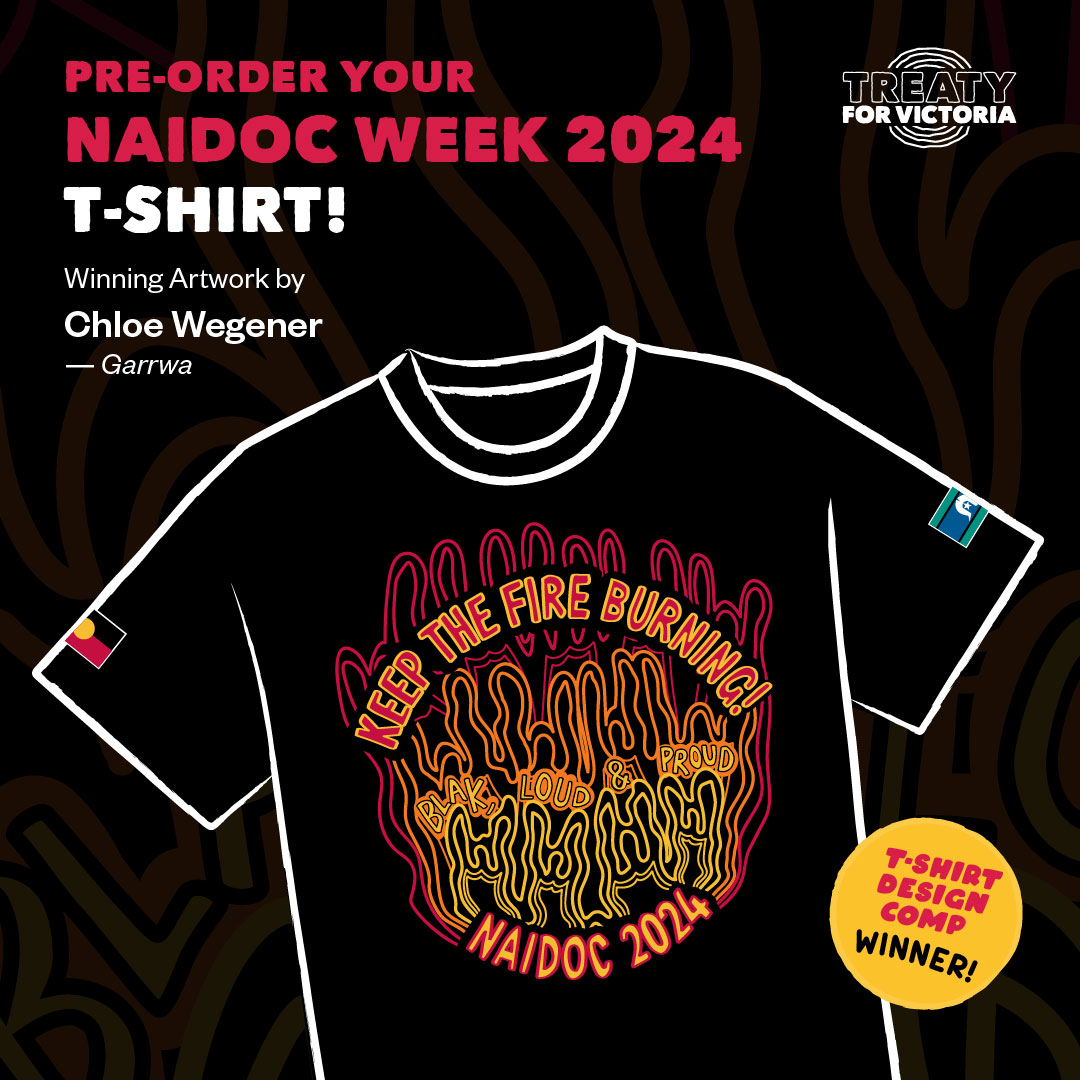 Look out, our NAIDOC Week tee winner is here. This deadly design by Garrwa artist Chloe Wegener is now available for pre-order. Pre-order yours now at: firstpeoplesvic.myshopify.com/products/naido…