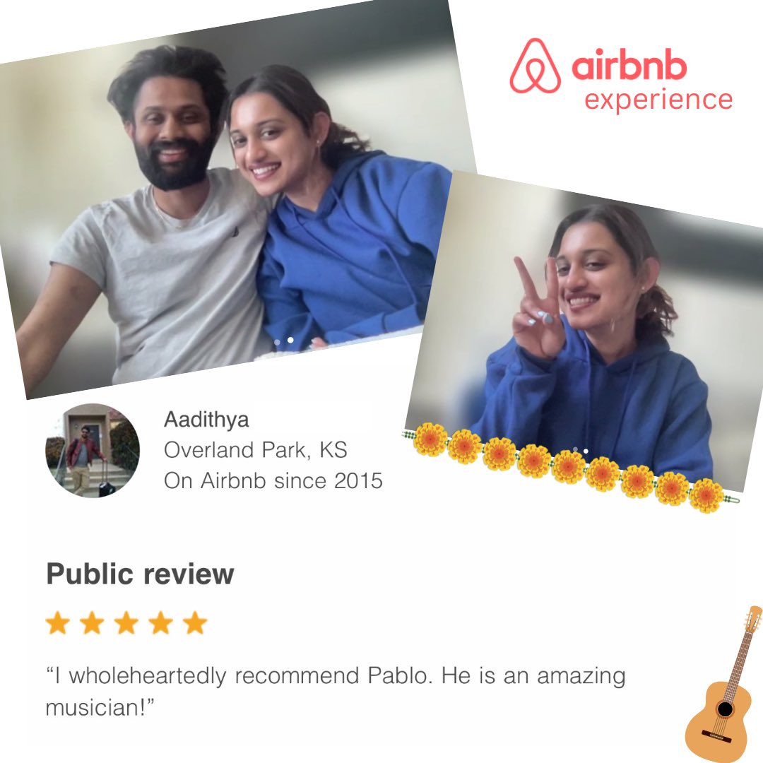 Thanks Aadithya, you and Jaishree are great! 🫶
Book yours on pabloandreasetola.com
.
.
.
#airbnb @airbnb @airbnbexperiences #airbnbexperience #onlineexperience #sanfrancisco🇺🇸 #london🇬🇧 #india🇮🇳 #italy🇮🇹 #connections #music #singersongwriter