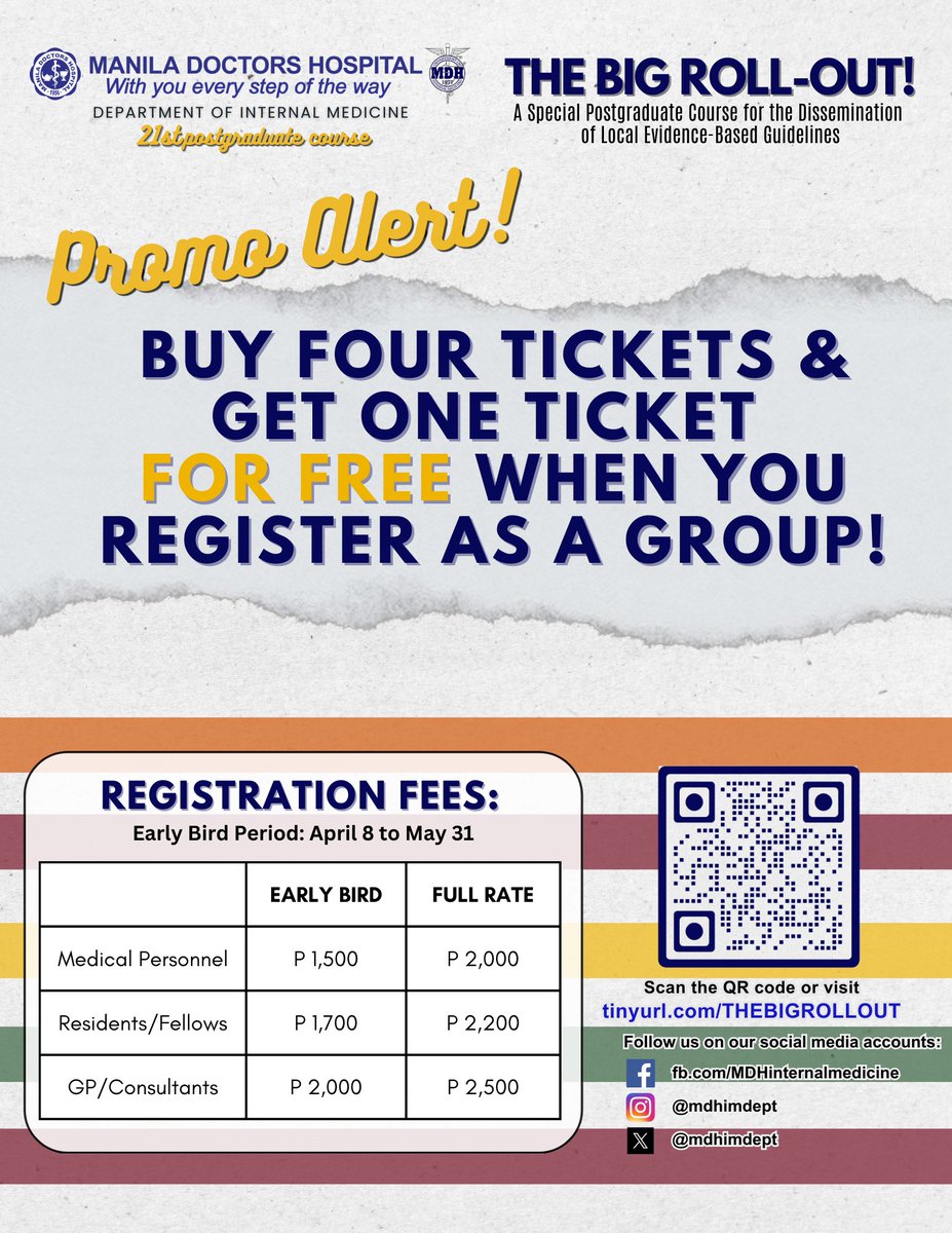 MDHIMDept's tweet image. Want to attend our event with your friends?

Then you will love this news! We are now giving away one FREE ticket to groups of FOUR. Register together and enjoy this promo!

Register at tinyurl.com/THEBIGROLLOUT

#MDHtheBigRollout