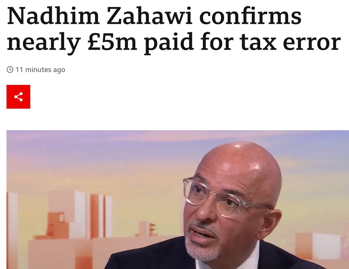 Former Chancellor Nadhim Zahawi made a non deliberate careless mistake that helpfully saved him £5m in tax which, after being caught, he has repaid bit.ly/3UG9GRA