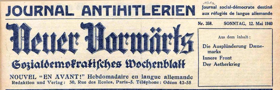 #AndiesemTag 1940 erscheint, kurz vor dem Einmarsch der Wehrmacht, die letzte Ausgabe des „Neuen Vorwärts“ aus Paris. Wir haben diese Ausgabe wie alle anderen digitalisiert und online gestellt: collections.fes.de/historische-pr…