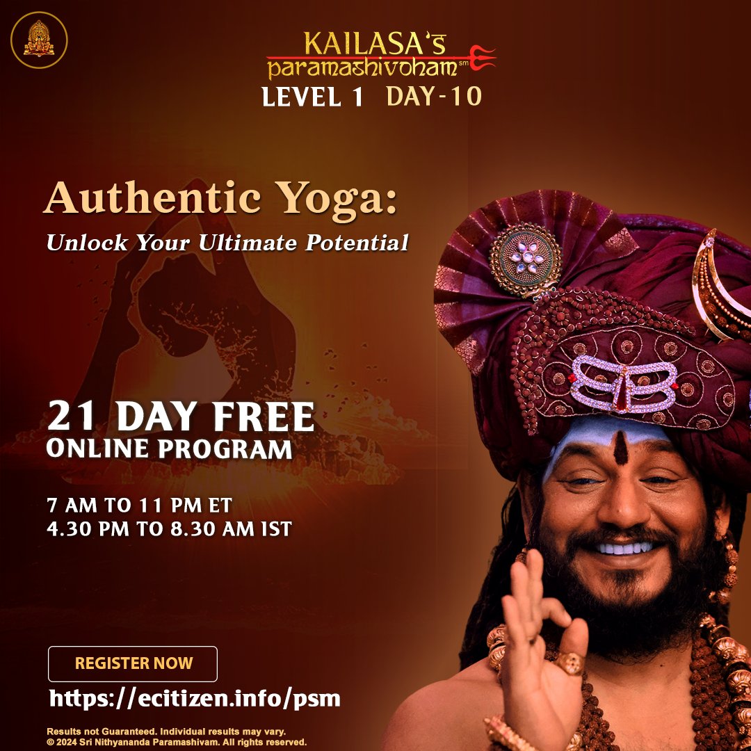 Spiritual Science of Nithyananda Yoga: Unlock Ultimate Wellness

Paramashivoham Level-1 is your gateway to experiencing Yoga as it was meant to be practiced. Dive deep into its authentic form and allow yourself to live your life's greatest possibilities.

Join today:…