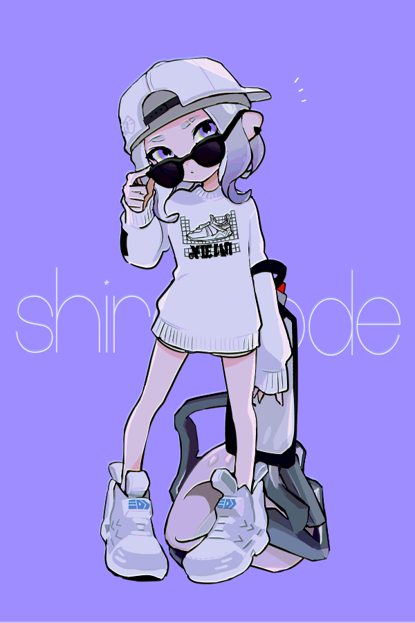 octoling player character 1girl solo looking at viewer simple background shirt long sleeves hat  illustration images