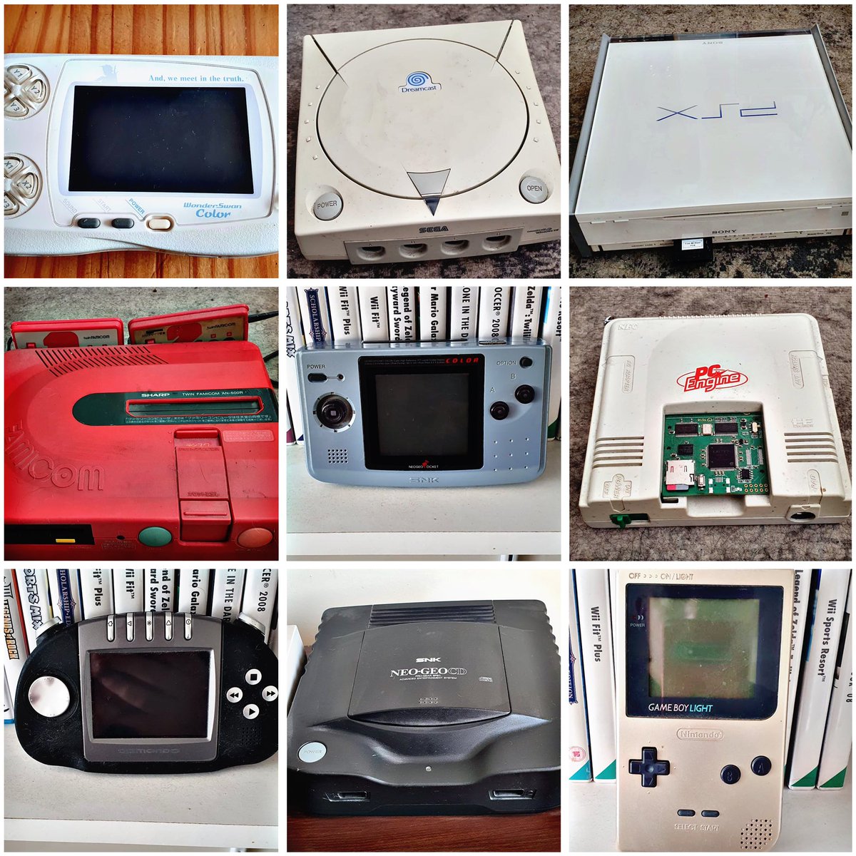 This week’s #RetroEnnead is a guest takeover by @r3trogam3boy, with the #WonderSwan, #Dreamcast, #PSX, #Famicom, #NeoGeo Pocket Color, #PCEngine, #Gizmondo, #NeoGeoCD and #GameBoy Light. Pick a line of 3, dump the rest! #RetroComputing #ComputerHistory #RetroGaming #VideoGames