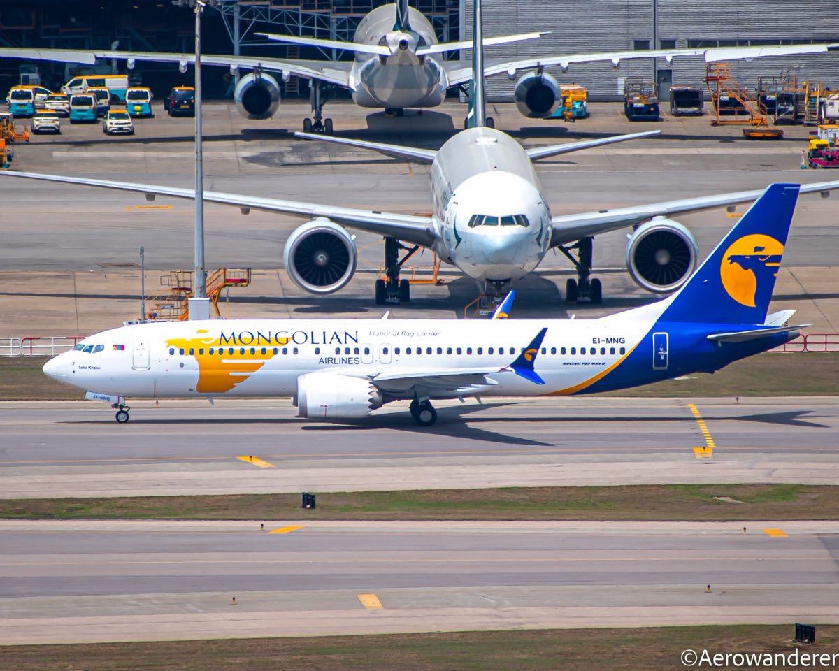 Spotted this MIAT Mongolian Airlines🇲🇳 at Hong Kong.

This is the only B737MAX8 in the fleet of a modest 10x aircraft which includes the B787

This MAX8 looks beautiful in Mongolian colours🫶🏻