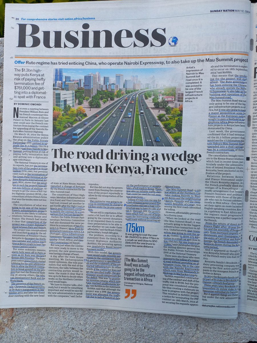 An article on the effects that may follow the contract termination between Kenya and France regarding the dualling (and tolling) of the Nairobi-Mau Summit Highway.