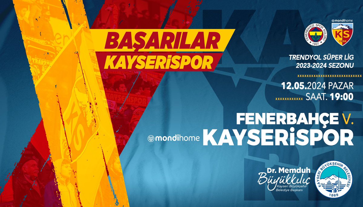 Haydi #Kayserispor’um sana galibiyet yakışır..💪 Bu akşam deplasmanda Fenerbahçe ile karşılaşacak olan şehrimizin marka değeri Mondihome #Kayserispor’umuza yürekten başarılar dilerim..💛♥️ #FBvKYS