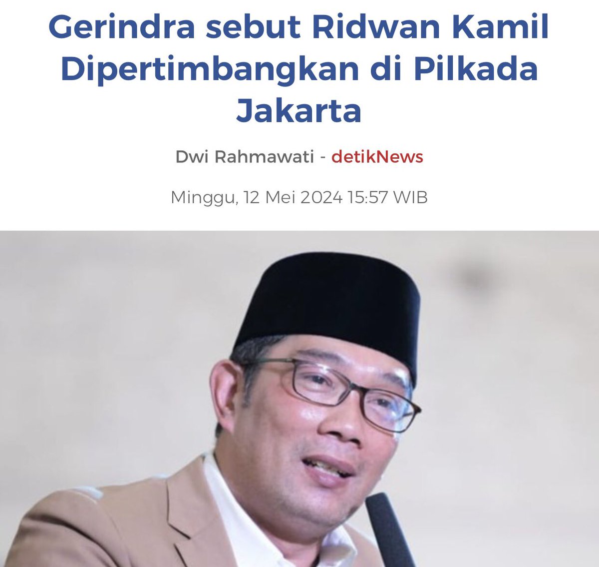 Gerindra sebut Ridwan Kamil Dipertimbangkan di Pilkada Jakarta GASKeun Kang @ridwankamil ...👍😍 dtk.id/NbNgA9