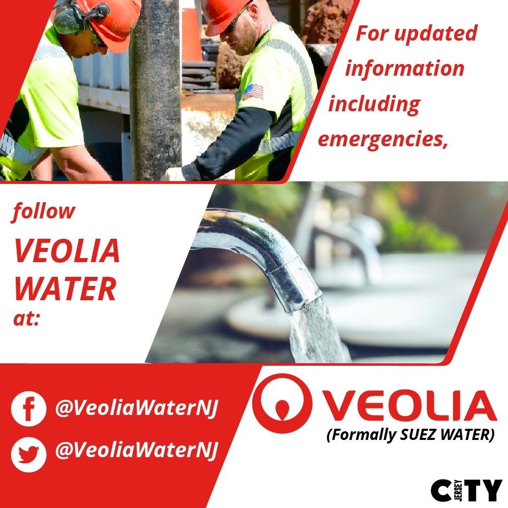 Veolia Water is Jersey City’s water supplier. Be sure to follow @VeoliaWaterNJ on twitter and/or facebook for important updates, including alerts and emergency information. #JerseyCity