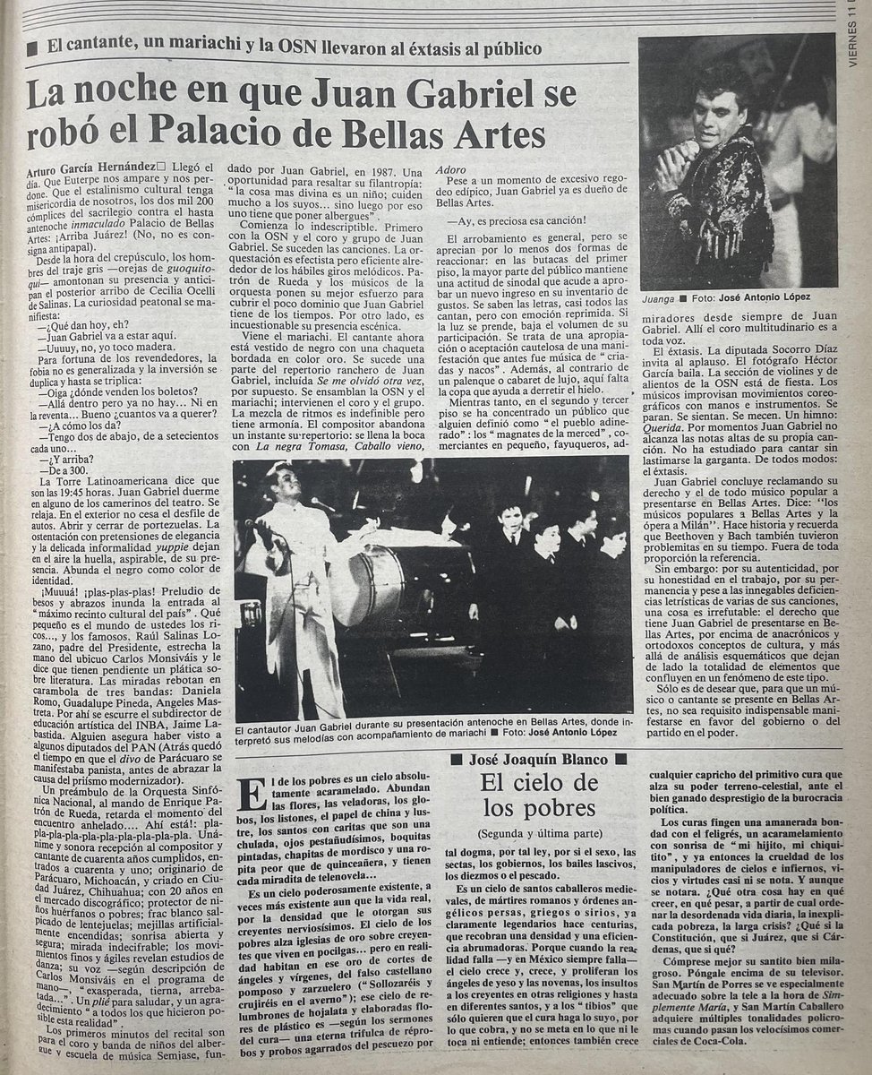 #UnDíaComoHoy, pero en 1990, el cantante Alberto Aguilera Valadez, más conocido como Juan Gabriel, culminó una serie de cuatro exitosos conciertos consecutivos en el Palacio de Bellas Artes en la Ciudad de México.