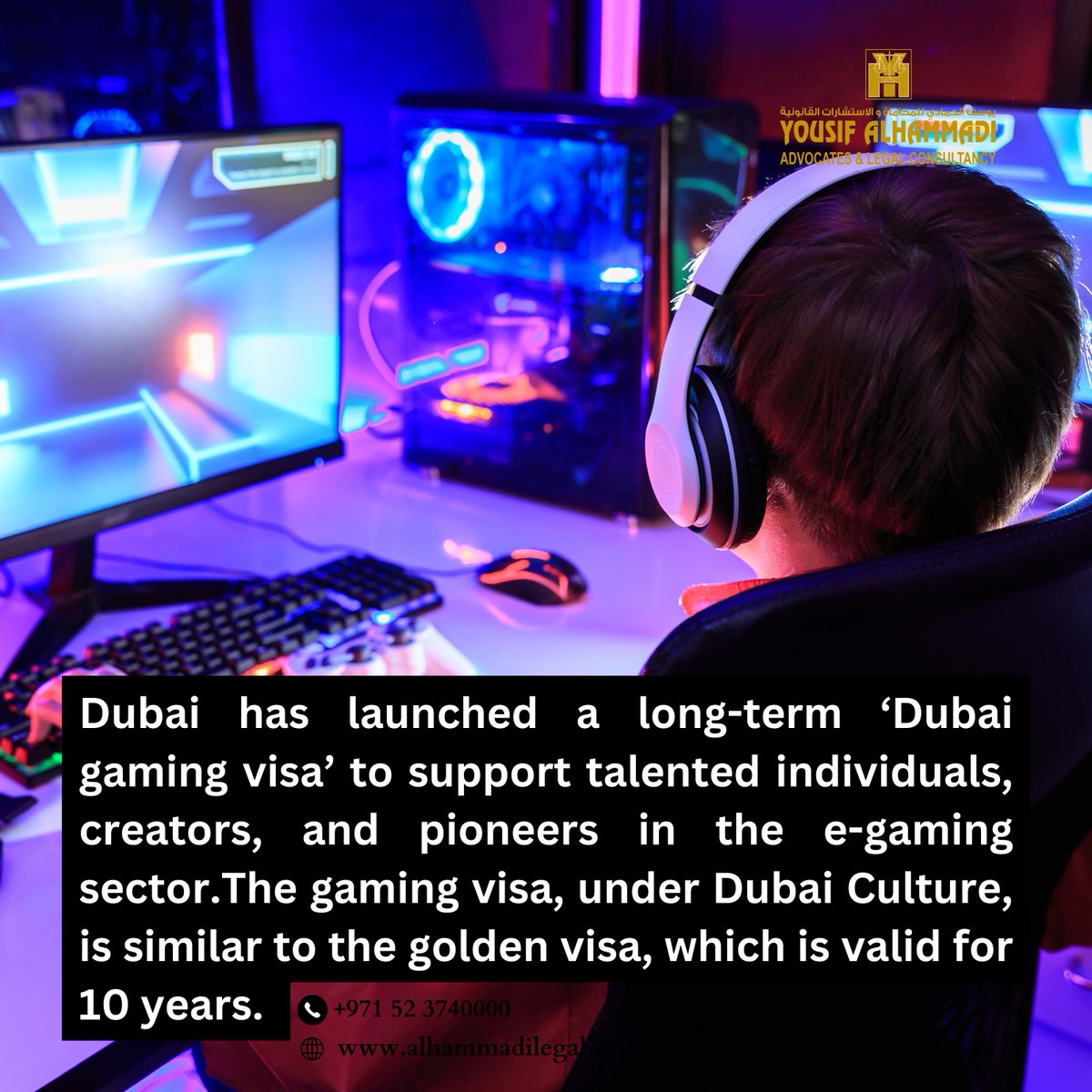 Dubai has launched a long-term ‘Dubai gaming visa’ to support talented individuals, creators, and pioneers in the e-gaming sector. 
#uae #dubai #lawfirm #lawyers #advocate #egaming #gaming #gamingvisa #goldenvisa #uaevisa #uaeresidency #egamers