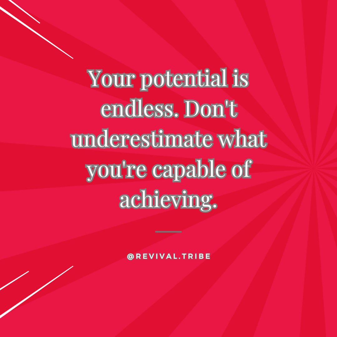 Your potential is endless. Don't underestimate what you're capable of achieving. #unleashyourpotential #limitlesspossibilities #success #determination #limitless #nolimits #revivaltribe #discipline #goals #happy #staydetermined #yougotthis