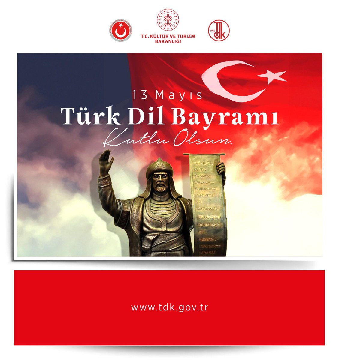 📌Türkçenin resmî dil olarak kabul edilişinin 747. yıl dönümünde aziz milletimizin 13 Mayıs Türk Dil Bayramı kutlu olsun. 🇹🇷🇹🇷🇹🇷 #TürkDilBayramı 🔗 tdk.gov.tr/icerik/duyurul…