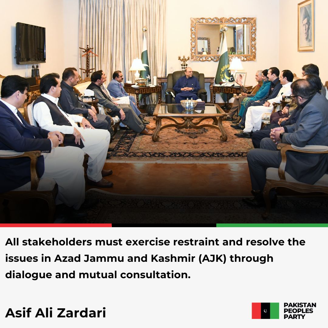 A delegation of AJK Legislative Assembly belonging to Pakistan People's Party Parliamentarians (PPPP), called on President @AAliZardari today at Aiwan-e-Sadr, Islamabad.
Read More: ppp.org.pk/pr/31906/