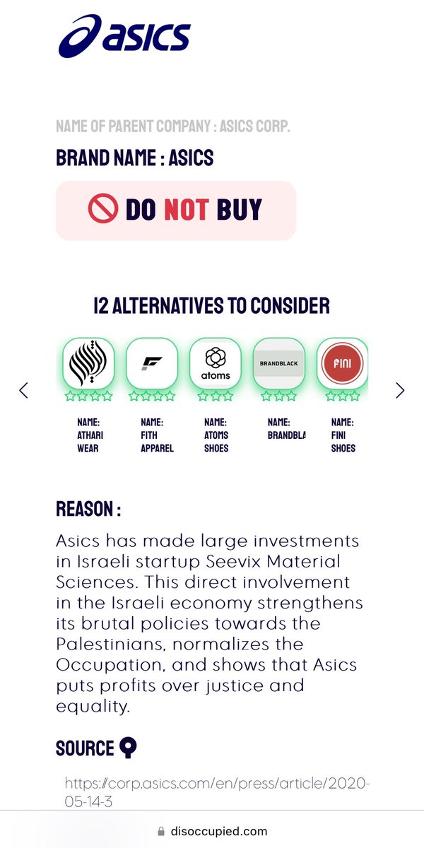 Baru tahu brand Asics ni pun kena boycott. Even owned by Japanese tapi ada invest dkt Israeli startup.