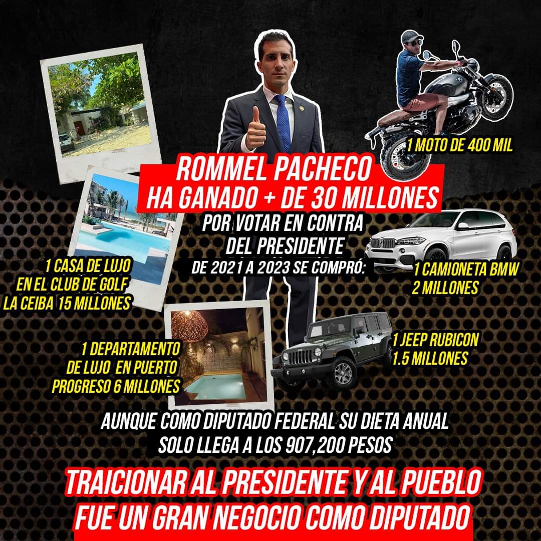 El candidato de Morena a la Alcaldía de Mérida Yucatán, el Chapulín Traicionero y Exclavadista @Rommel_Pacheco, es acusado de incrementar su patrimonio inexplicablemente VAYA NIVEL DE AUSTERIDAD🤔 'Digno representante de la 4T'